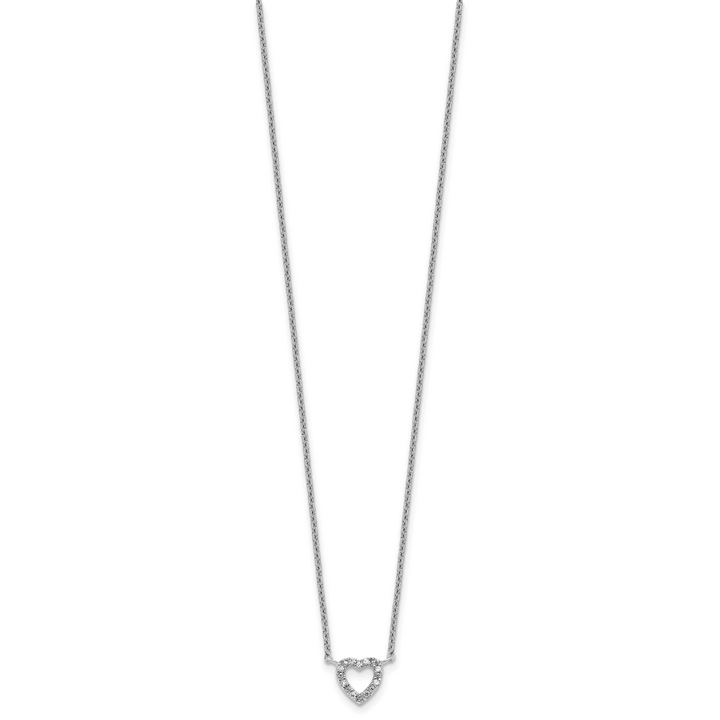 Cheryl M Sterling Silver Rhodium-plated Polished CZ Open Heart 16 Inch with 2 Inch Extension Necklace