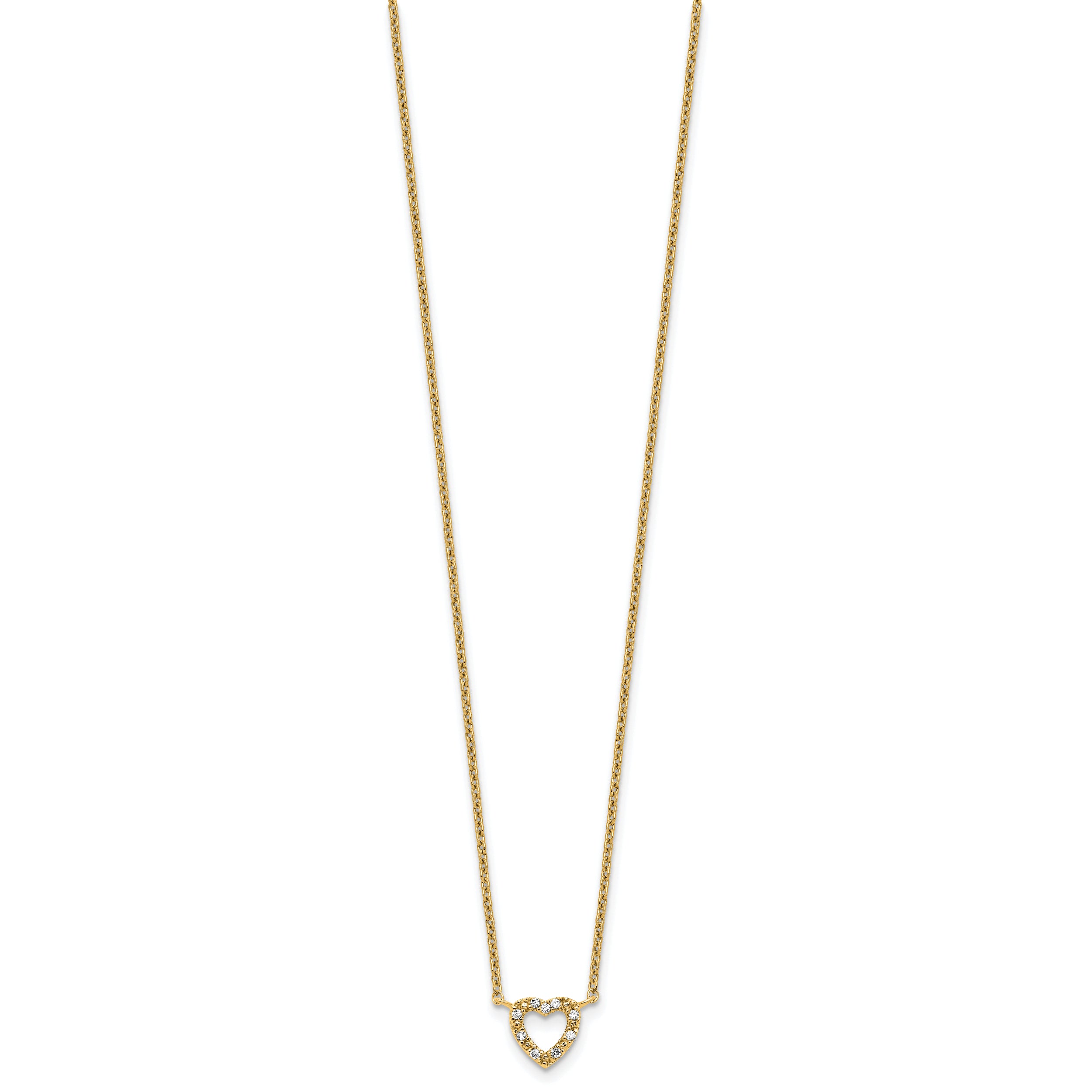 Cheryl M Sterling Silver Gold-plated Polished CZ Open Heart 16 Inch with 2 Inch Extension Necklace