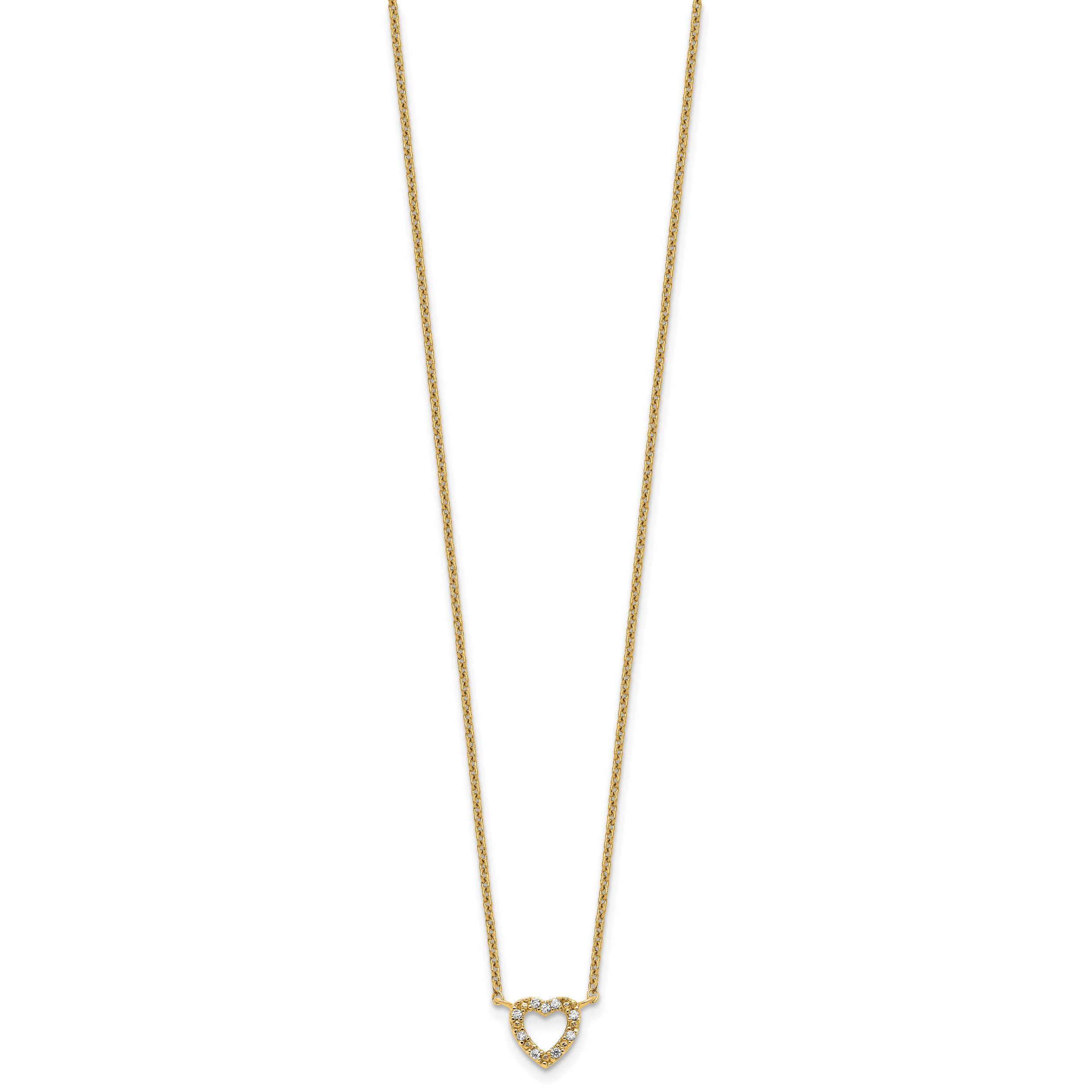 Cheryl M Sterling Silver Gold-plated Polished CZ Open Heart 16 Inch with 2 Inch Extension Necklace