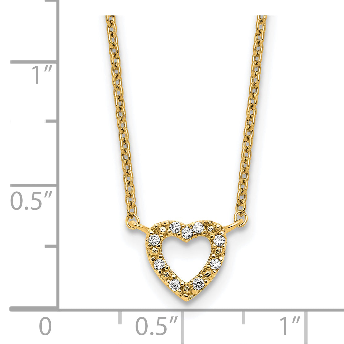 Cheryl M Sterling Silver Gold-plated Polished CZ Open Heart 16 Inch with 2 Inch Extension Necklace