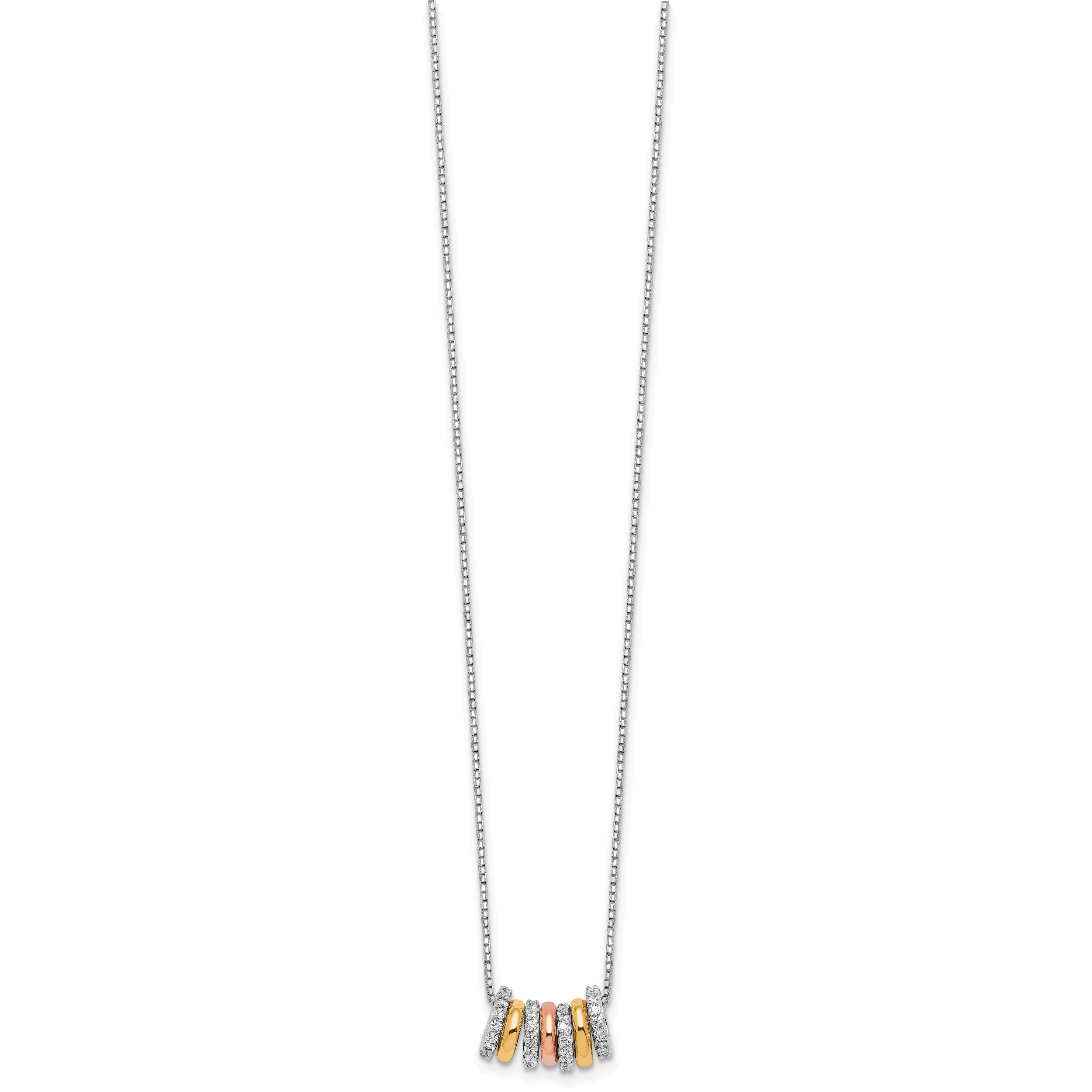 Cheryl M Sterling Silver Rhodium Rose and Yellow Gold-plated Polished CZ Circles 16 Inch with 2 Inch Extension Necklace