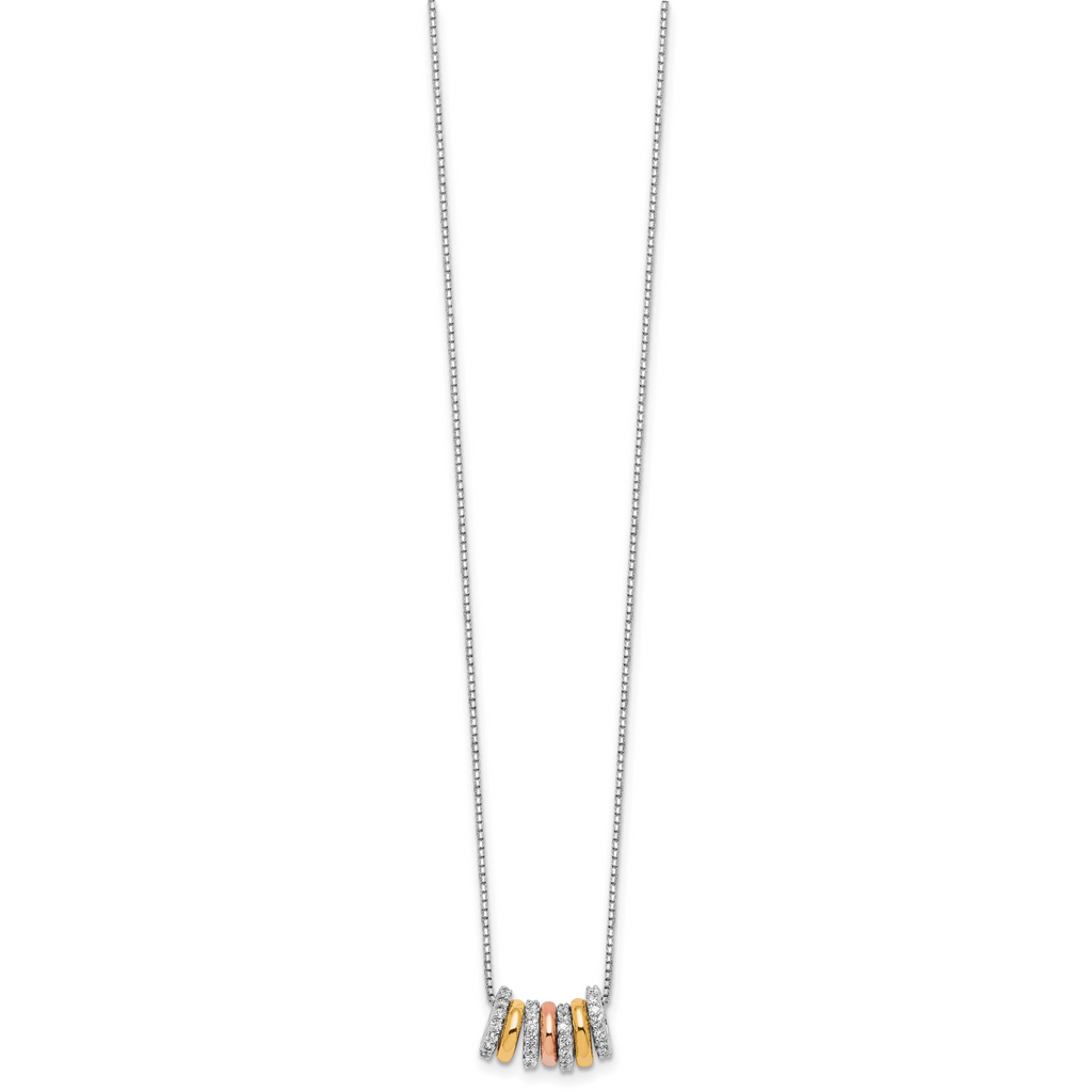 Cheryl M Sterling Silver Rhodium Rose and Yellow Gold-plated Polished CZ Circles 16 Inch with 2 Inch Extension Necklace