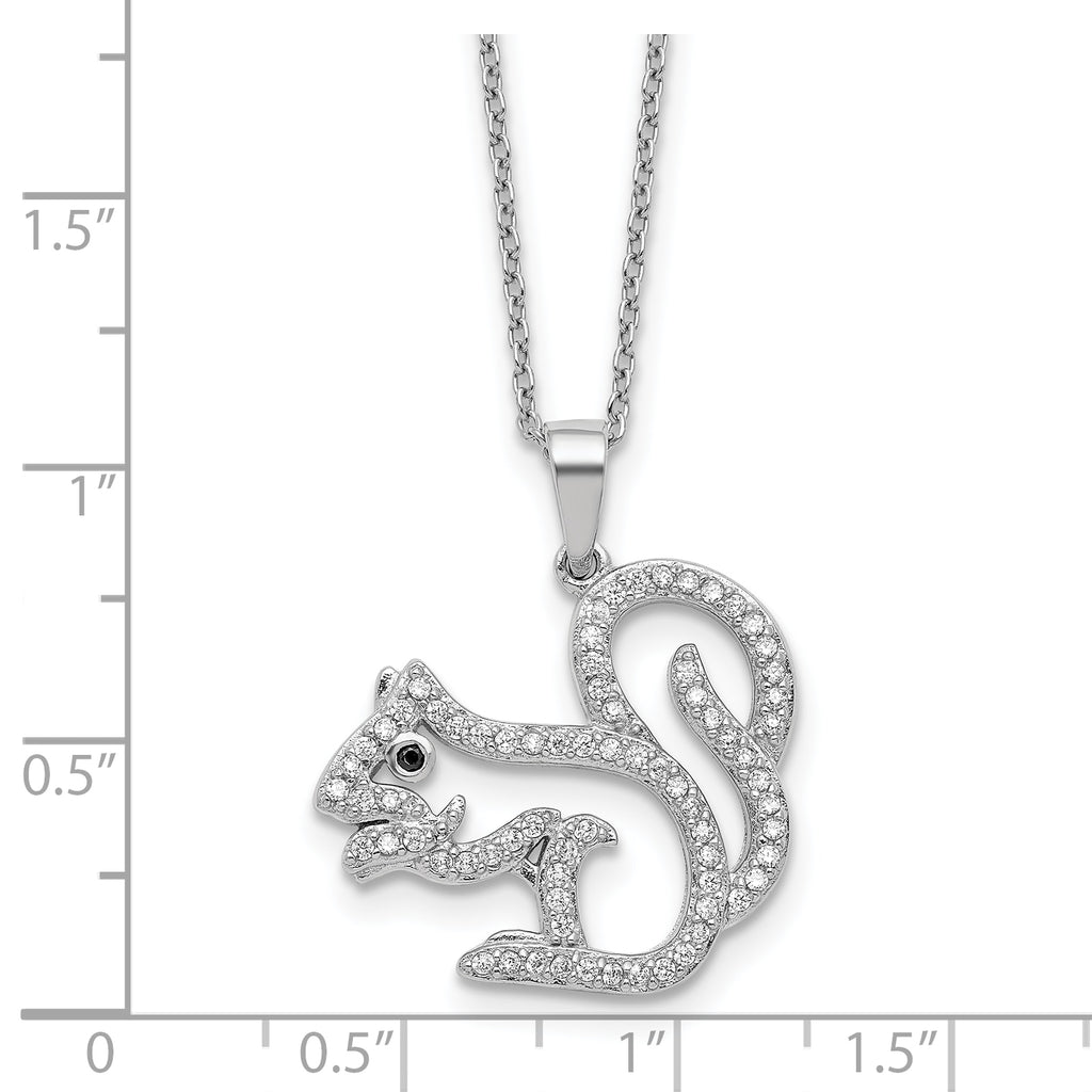 Cheryl M Sterling Silver Rhodium-plated Polished Black and White CZ Squirrel 16 Inch with 2 Inch Extension Necklace