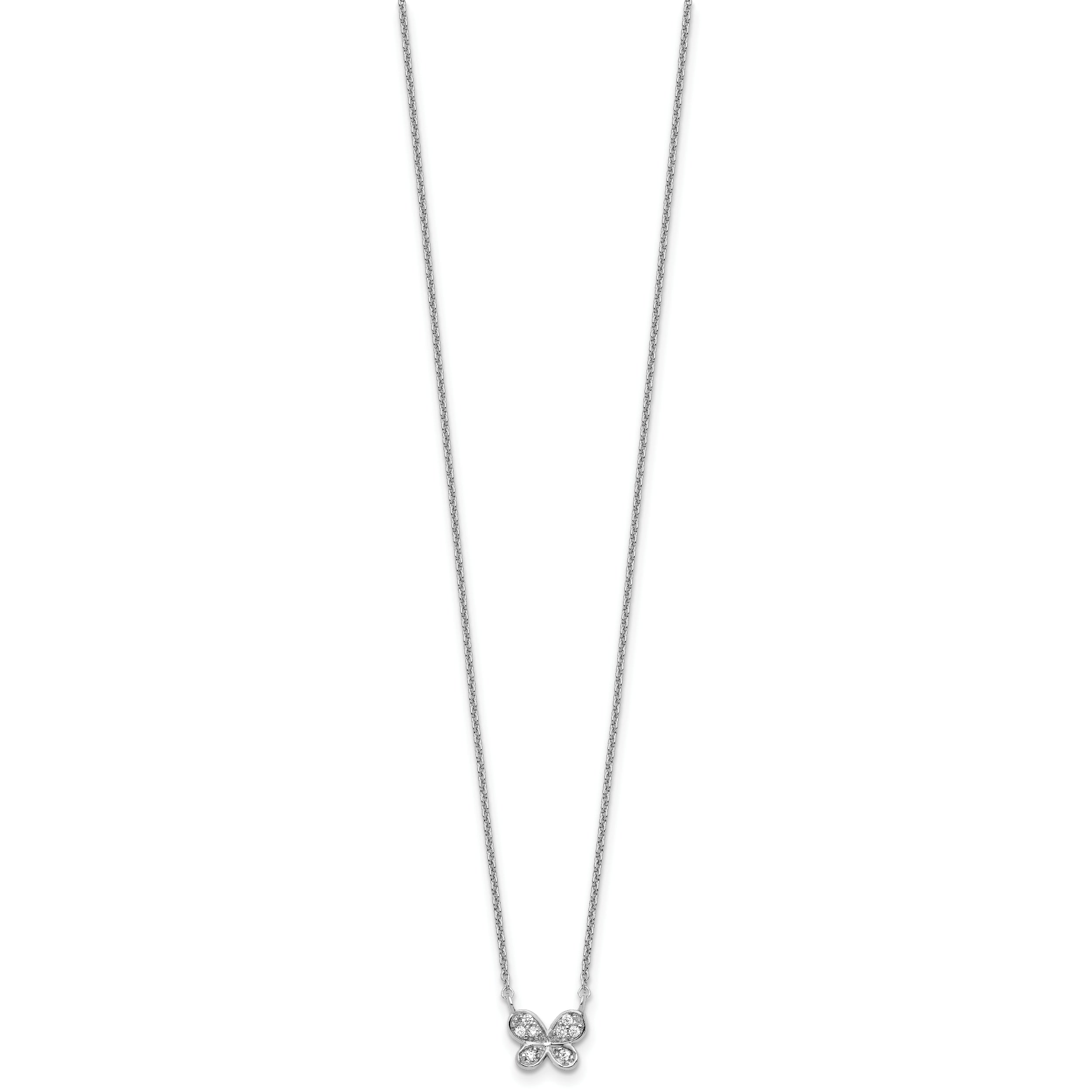 Cheryl M Sterling Silver Rhodium-plated Polished CZ Butterfly 16 Inch with 2 Inch Extension Necklace