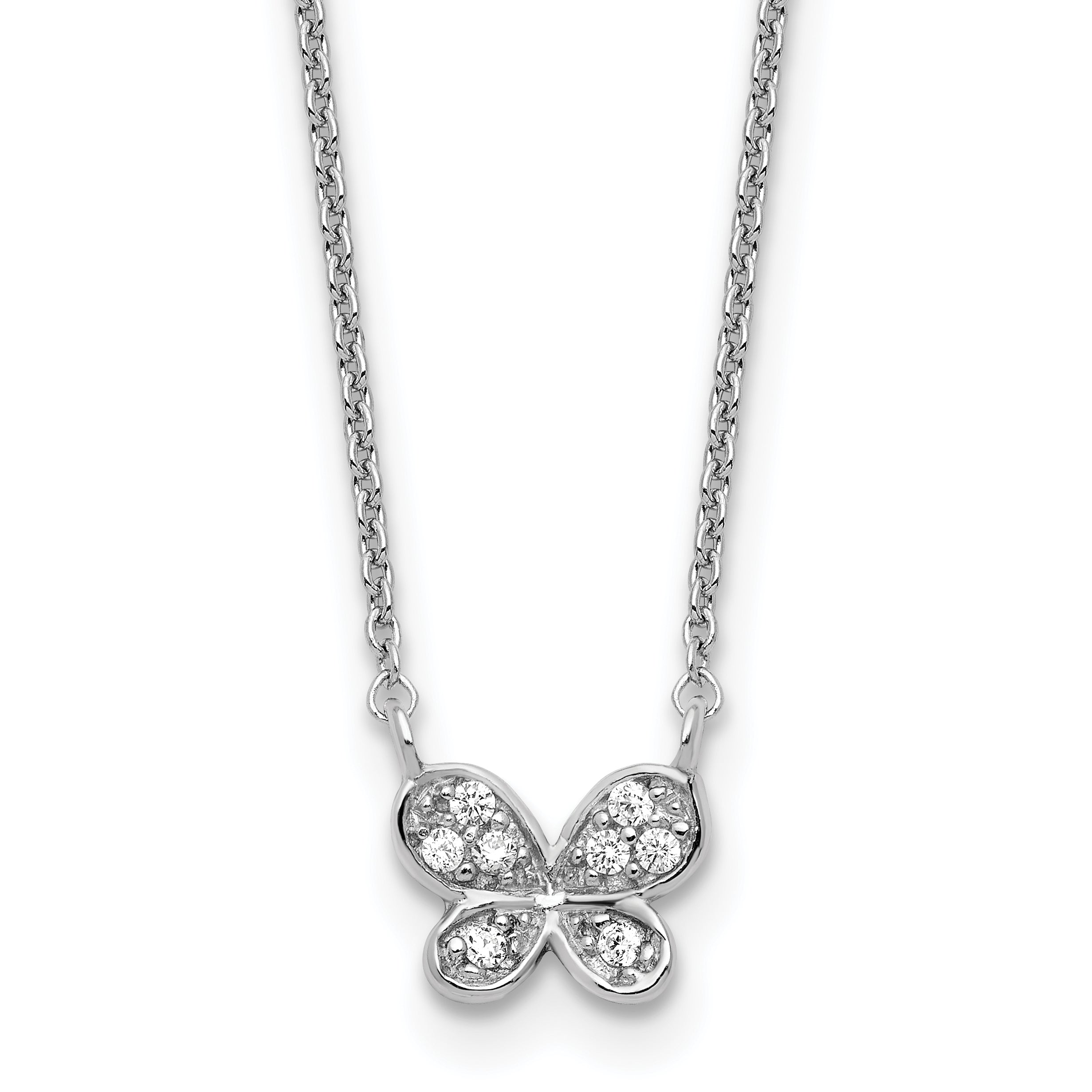 Cheryl M Sterling Silver Rhodium-plated Polished CZ Butterfly 16 Inch with 2 Inch Extension Necklace Main image