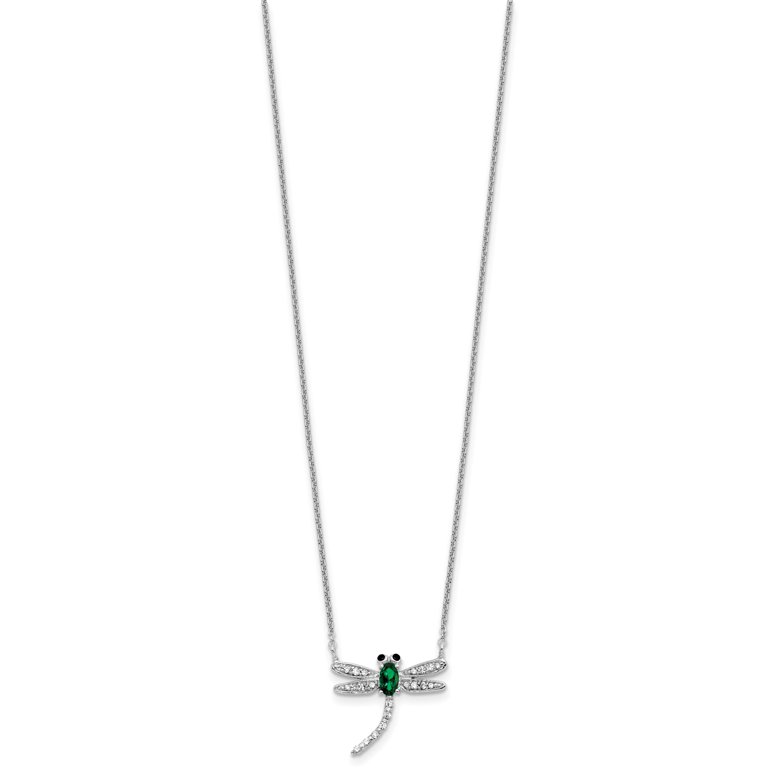Cheryl M Sterling Silver Rhodium-plated Polished Green Glass and CZ Dragonfly 16 Inch with 2 Inch Extension Necklace Secondary image