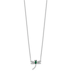 Cheryl M Sterling Silver Rhodium-plated Polished Green Glass and CZ Dragonfly 16 Inch with 2 Inch Extension Necklace