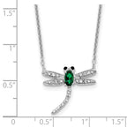 Cheryl M Sterling Silver Rhodium-plated Polished Green Glass and CZ Dragonfly 16 Inch with 2 Inch Extension Necklace