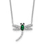 Cheryl M Sterling Silver Rhodium-plated Polished Green Glass and CZ Dragonfly 16 Inch with 2 Inch Extension Necklace