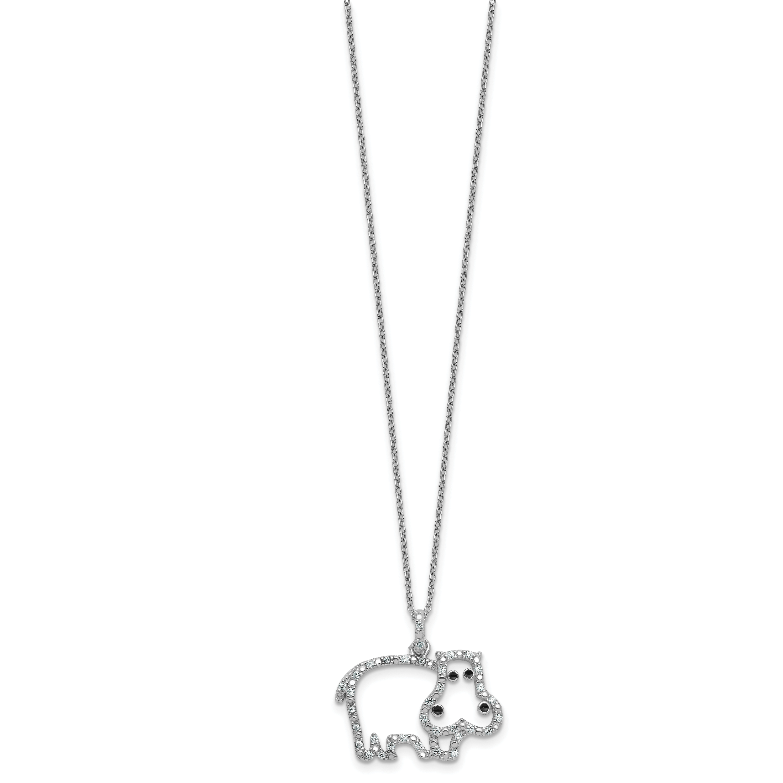 Cheryl M Sterling Silver Rhodium-plated Polished and Enameled CZ Hippopotamus 16 Inch with 2 Inch Extension Necklace Secondary image