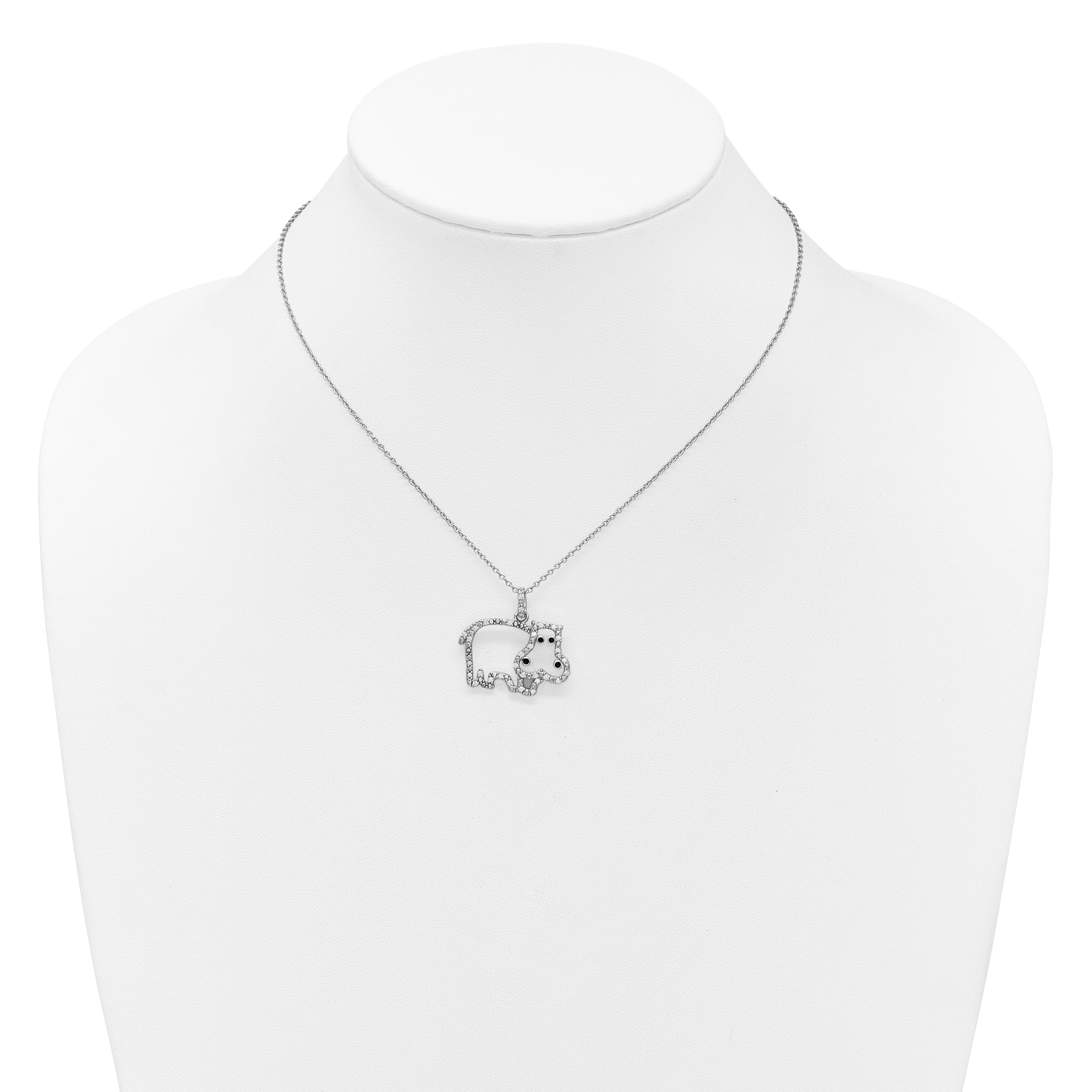 Cheryl M Sterling Silver Rhodium-plated Polished and Enameled CZ Hippopotamus 16 Inch with 2 Inch Extension Necklace