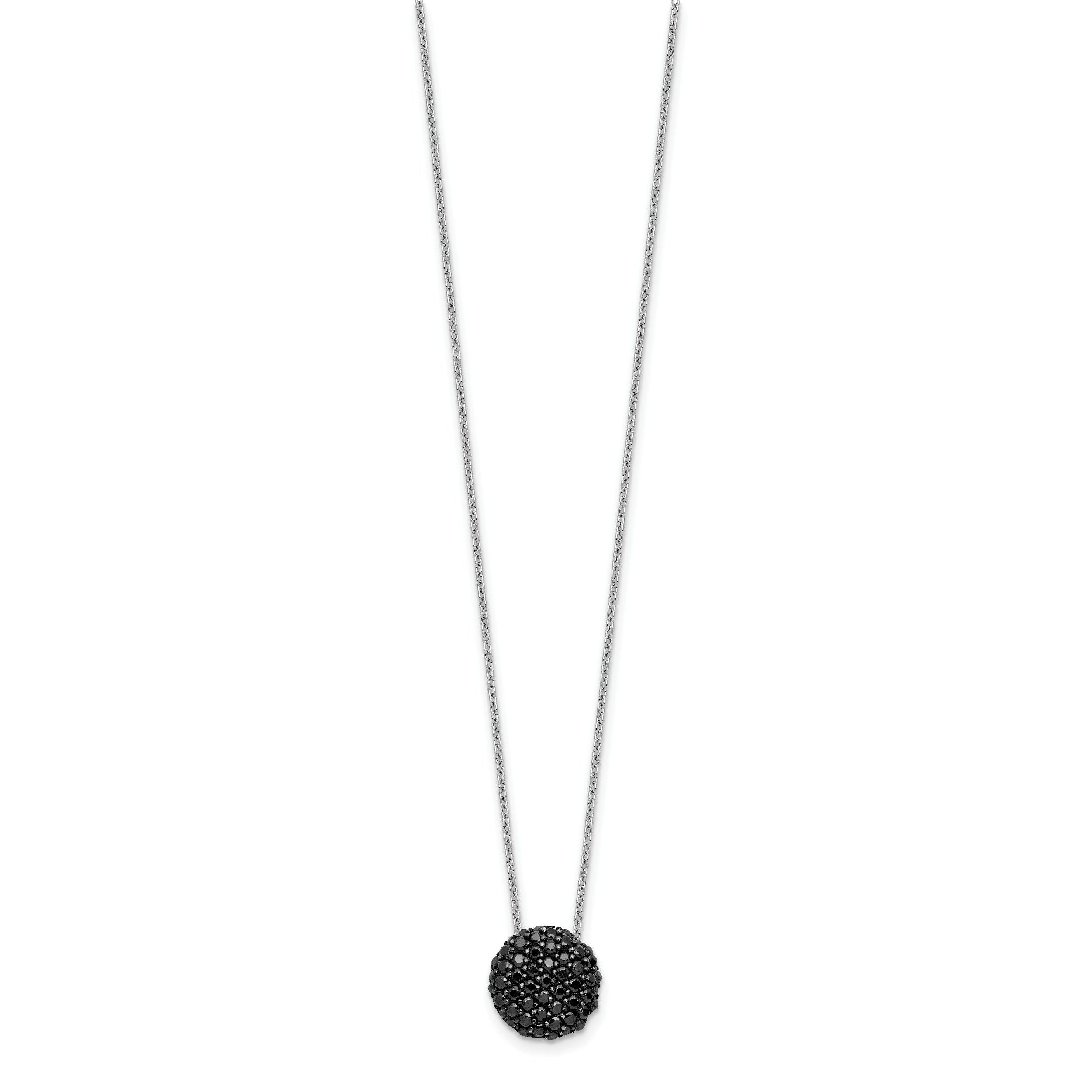 Cheryl M Sterling Silver Hematite and Rhodium-plated Polished Black CZ Circle 16 Inch with 2 Inch Extension Necklace