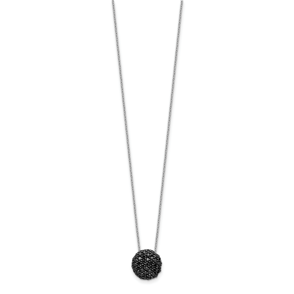 Cheryl M Sterling Silver Hematite and Rhodium-plated Polished Black CZ Circle 16 Inch with 2 Inch Extension Necklace