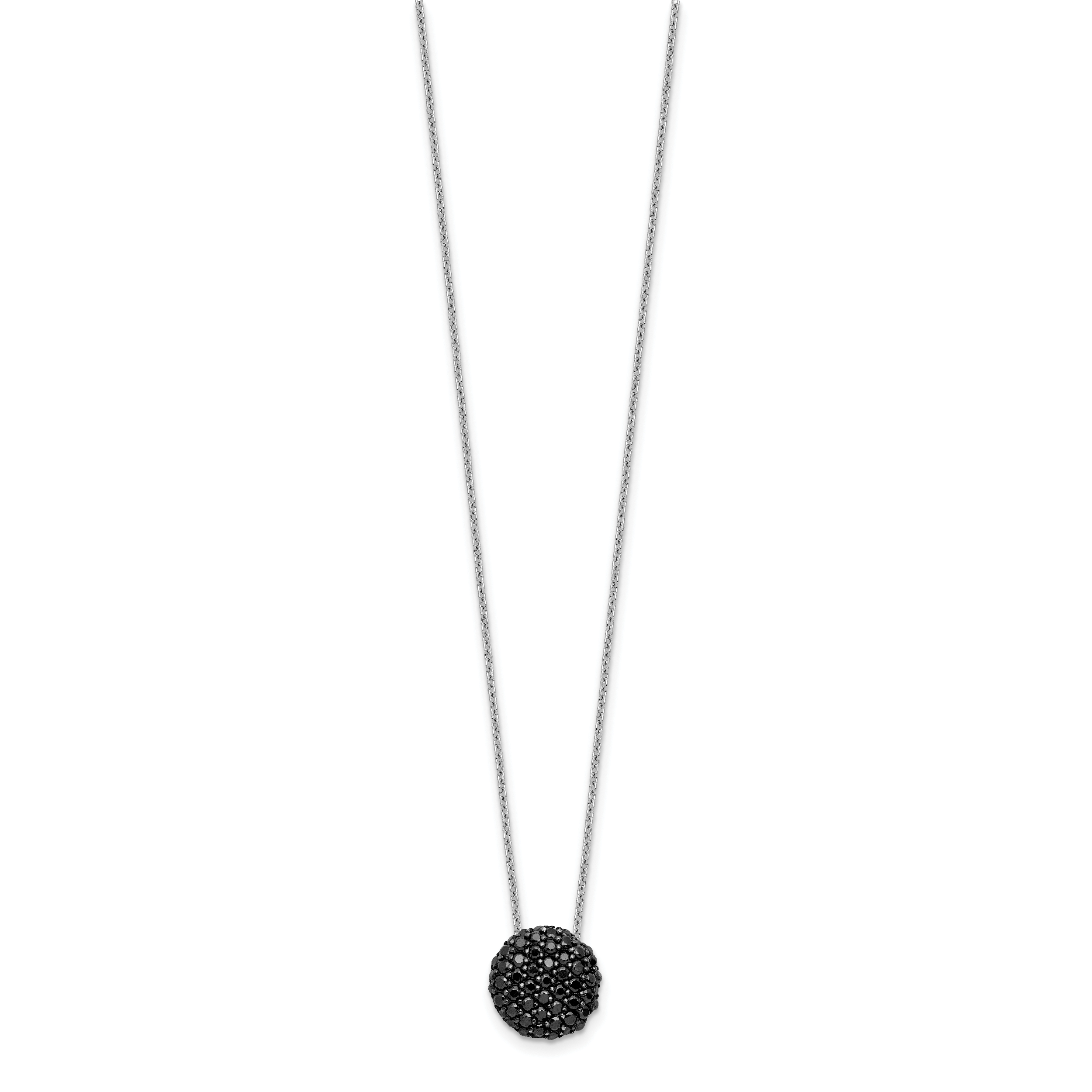 Cheryl M Sterling Silver Hematite and Rhodium-plated Polished Black CZ Circle 16 Inch with 2 Inch Extension Necklace