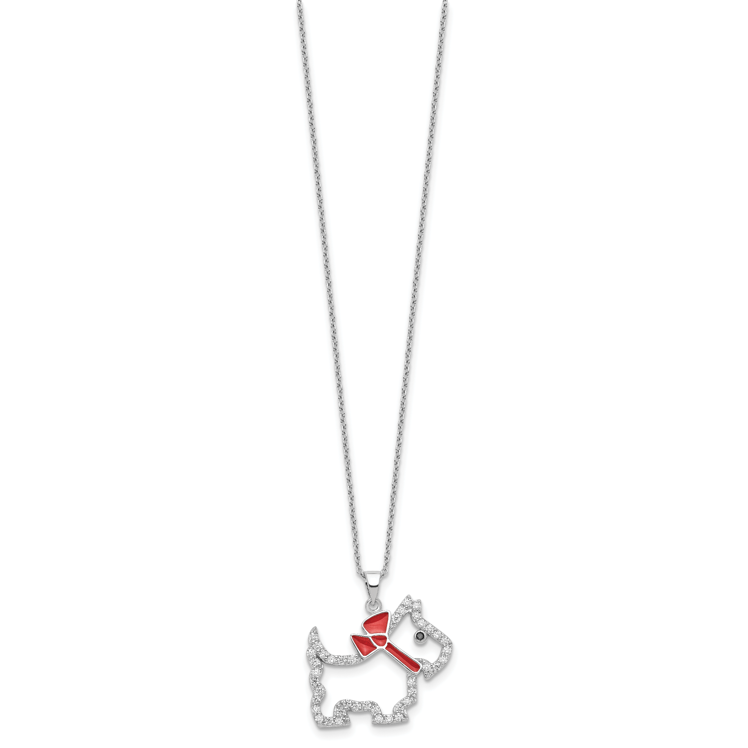 Cheryl M Sterling Silver Rhodium-plated Polished and Enameled Black and White CZ Scottie Dog 16 Inch with 2 Inch Extension Necklace Secondary image