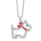 Cheryl M Sterling Silver Rhodium-plated Polished and Enameled Black and White CZ Scottie Dog 16 Inch with 2 Inch Extension Necklace