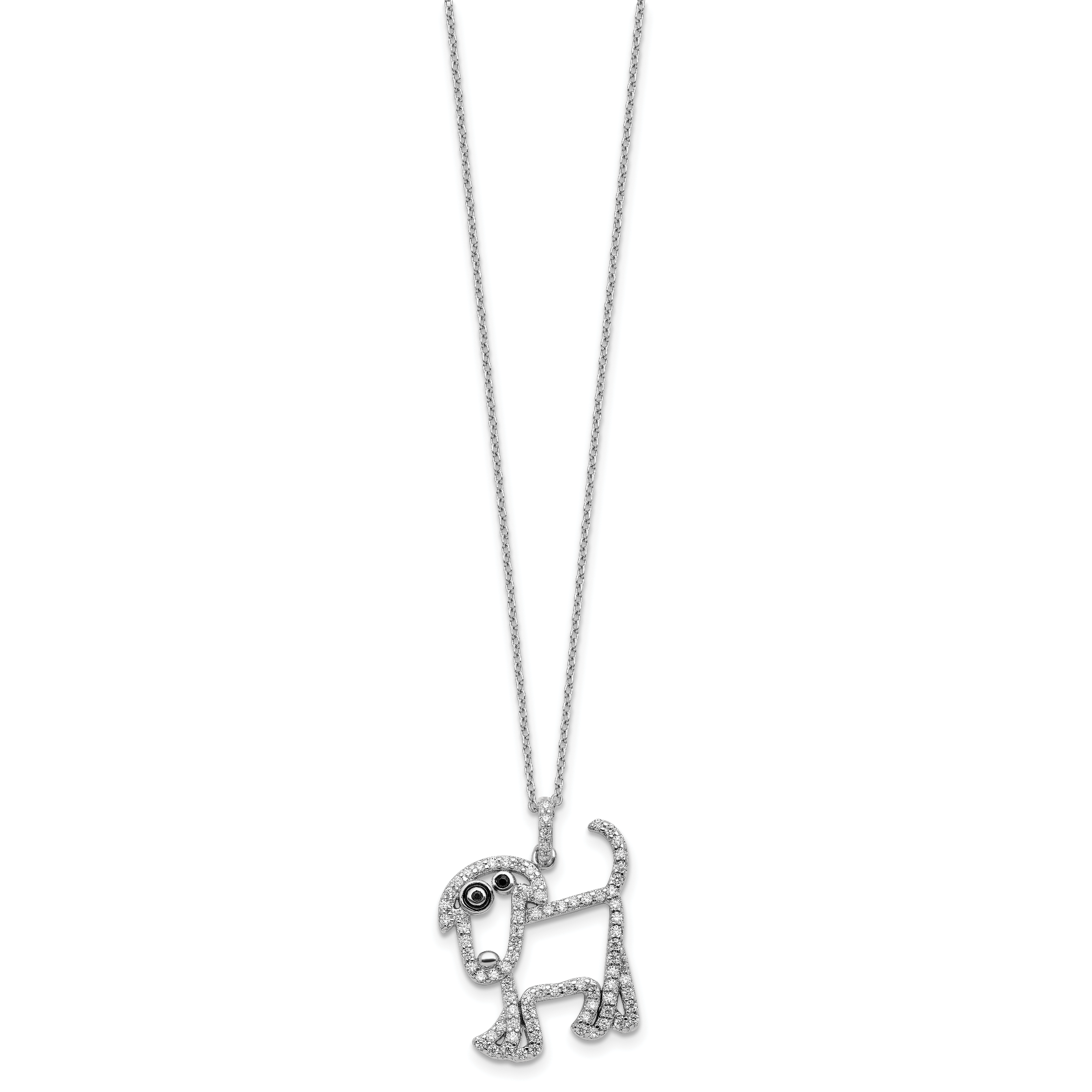 Cheryl M Sterling Silver Rhodium-plated Polished and Enameled Black and White CZ Dog 16 Inch with 2 Inch Extension Necklace