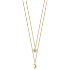 Cheryl M Sterling Silver Gold-plated Polished 2-Strand CZ Moon and Star 16 Inch with 2 Inch Extension Necklace