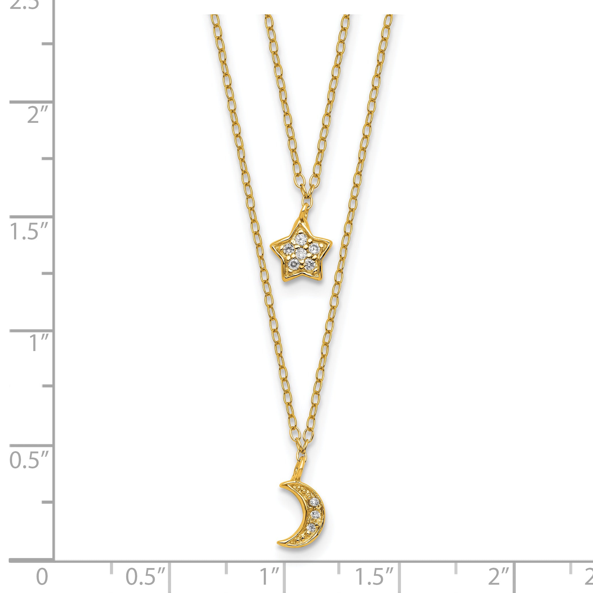 Cheryl M Sterling Silver Gold-plated Polished 2-Strand CZ Moon and Star 16 Inch with 2 Inch Extension Necklace