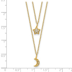 Cheryl M Sterling Silver Gold-plated Polished 2-Strand CZ Moon and Star 16 Inch with 2 Inch Extension Necklace