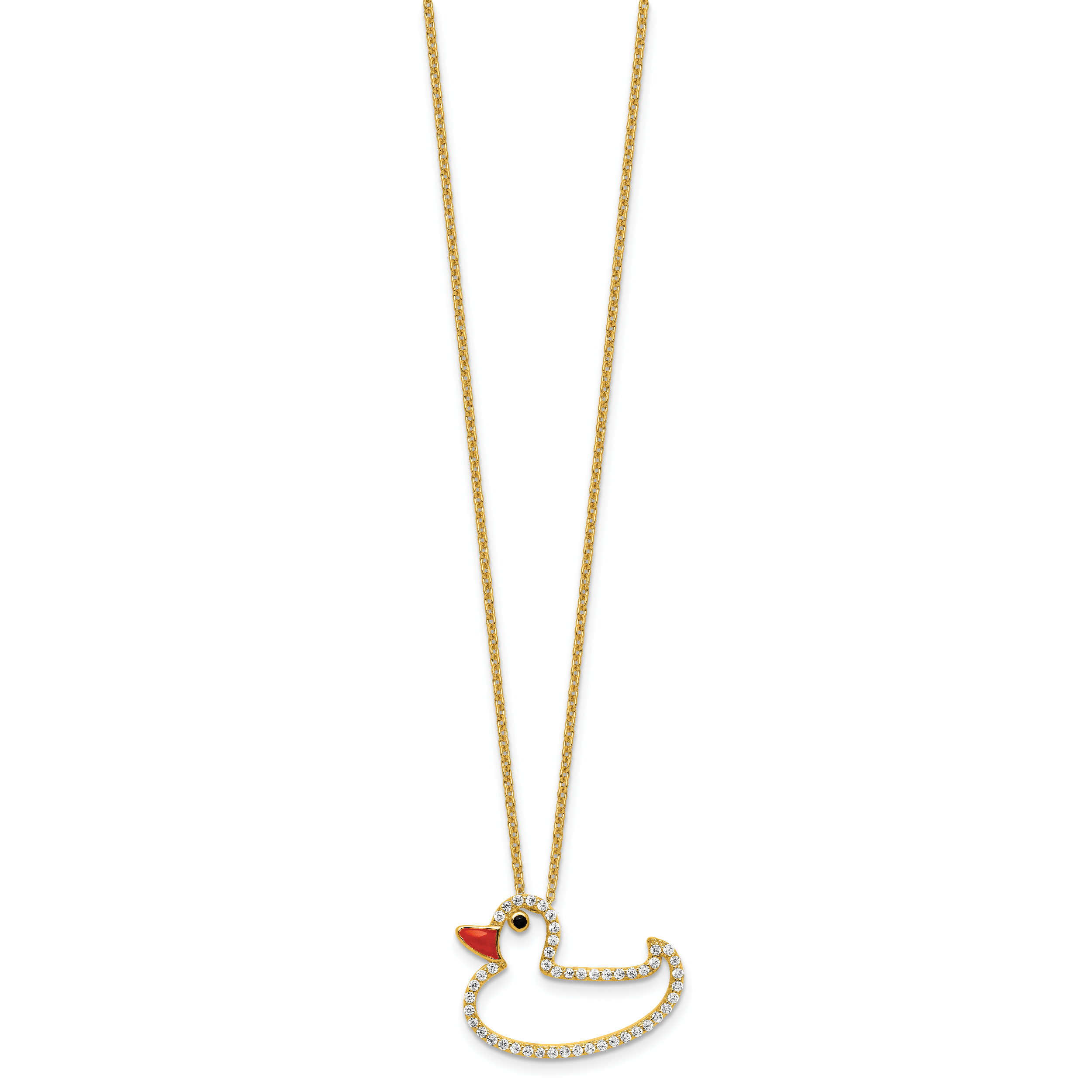 Cheryl M Sterling Silver Gold-plated Polished Black and White CZ Enameled Duck 16 Inch with 2 Inch Extension Necklace Secondary image