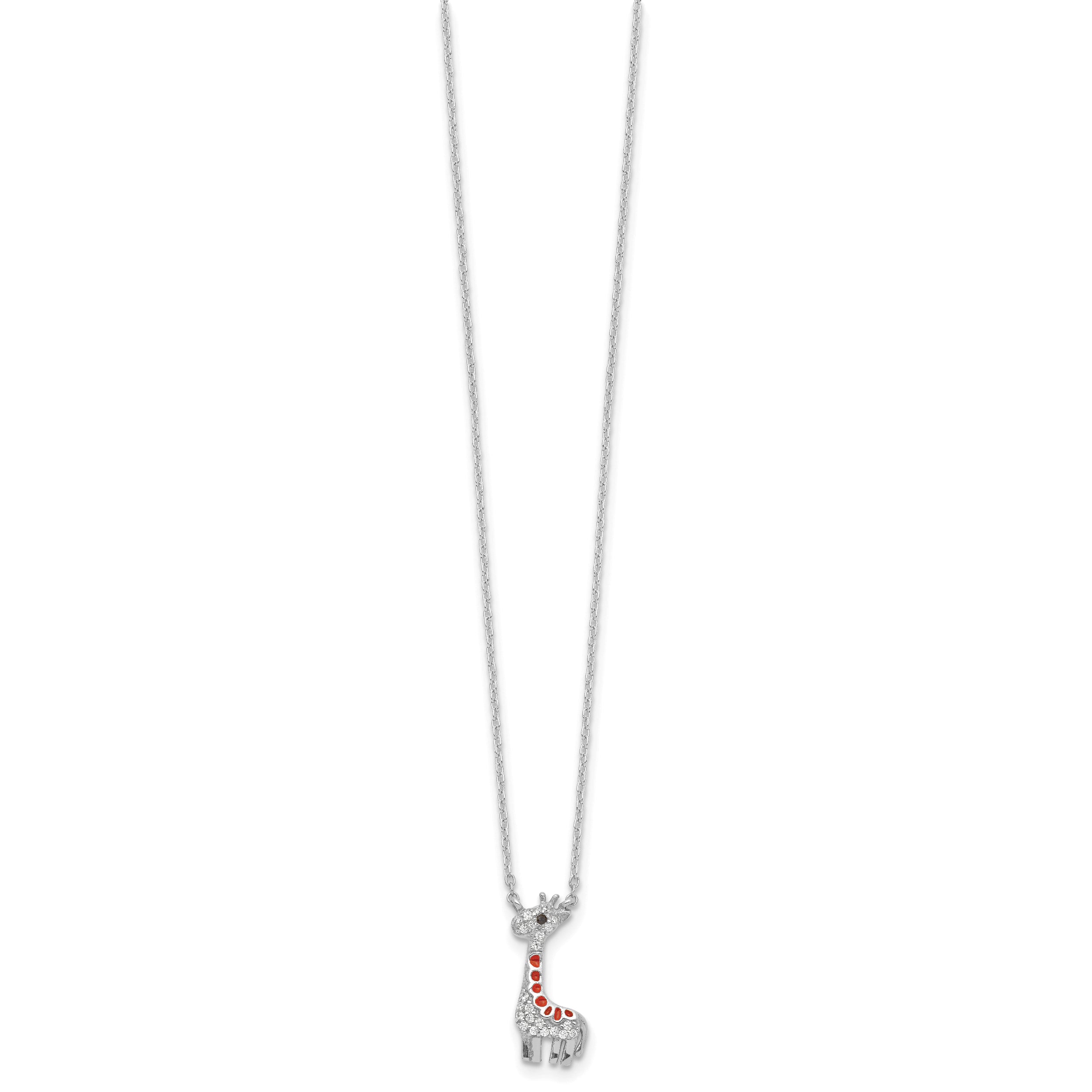 Cheryl M Sterling Silver Rhodium-plated Polished and Enameled Black and White CZ Giraffe 16 Inch with 2 Inch Extension Necklace