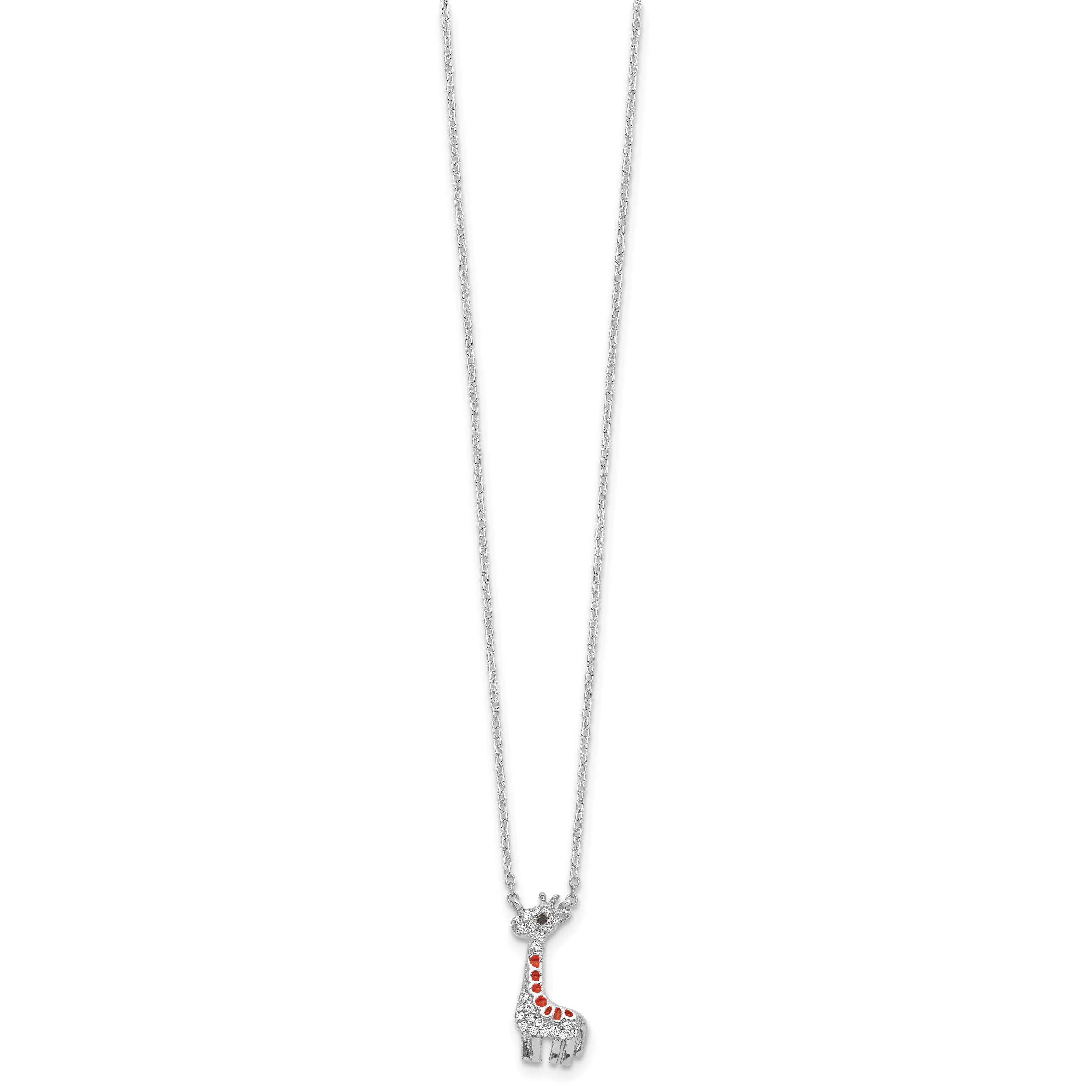 Cheryl M Sterling Silver Rhodium-plated Polished and Enameled Black and White CZ Giraffe 16 Inch with 2 Inch Extension Necklace Secondary image