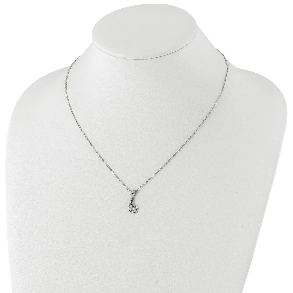 Cheryl M Sterling Silver Rhodium-plated Polished and Enameled Black and White CZ Giraffe 16 Inch with 2 Inch Extension Necklace