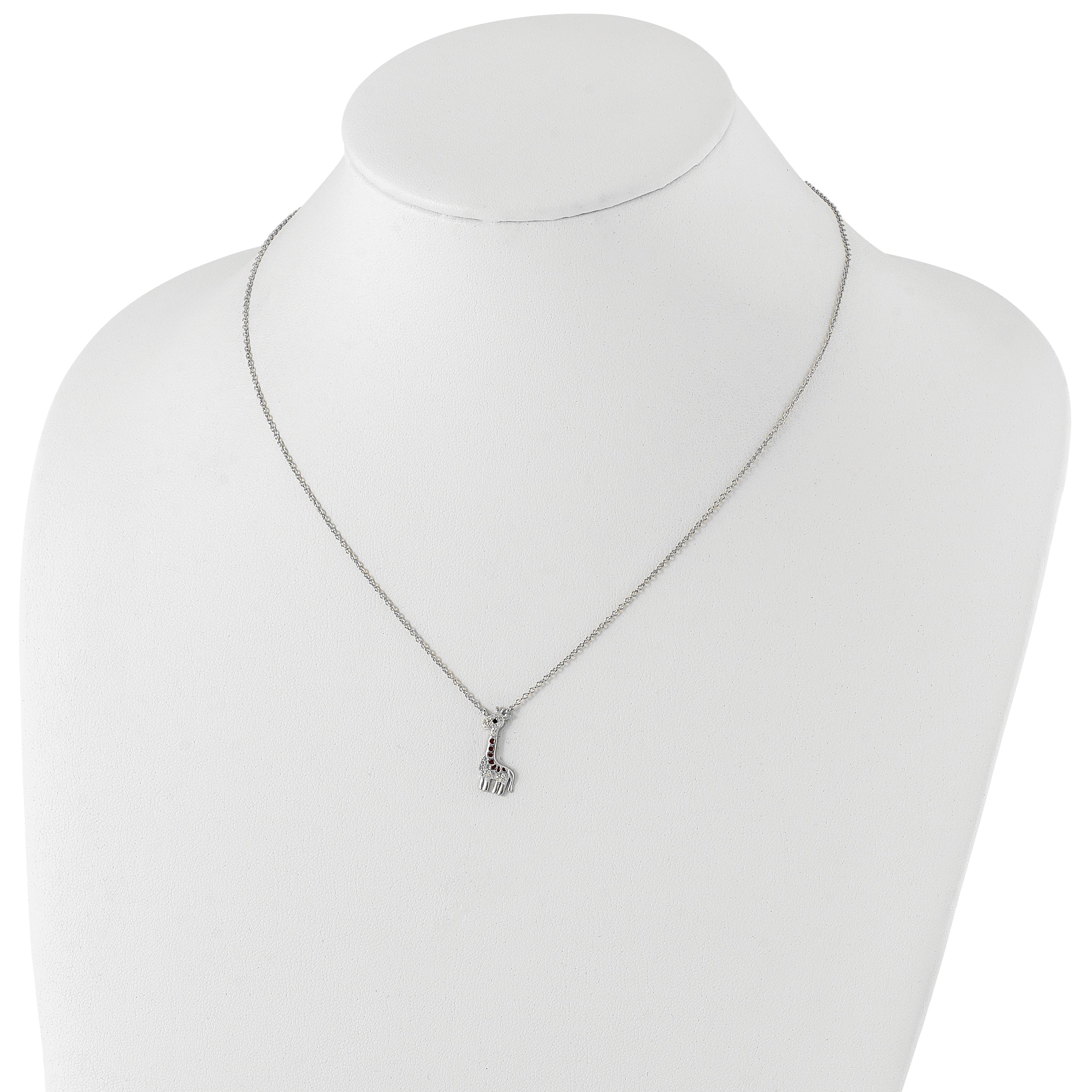 Cheryl M Sterling Silver Rhodium-plated Polished and Enameled Black and White CZ Giraffe 16 Inch with 2 Inch Extension Necklace