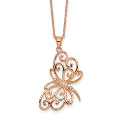 Cheryl M Sterling Silver Rose Gold-plated Polished CZ Butterfly 16 Inch with 2 Inch Extension Necklace