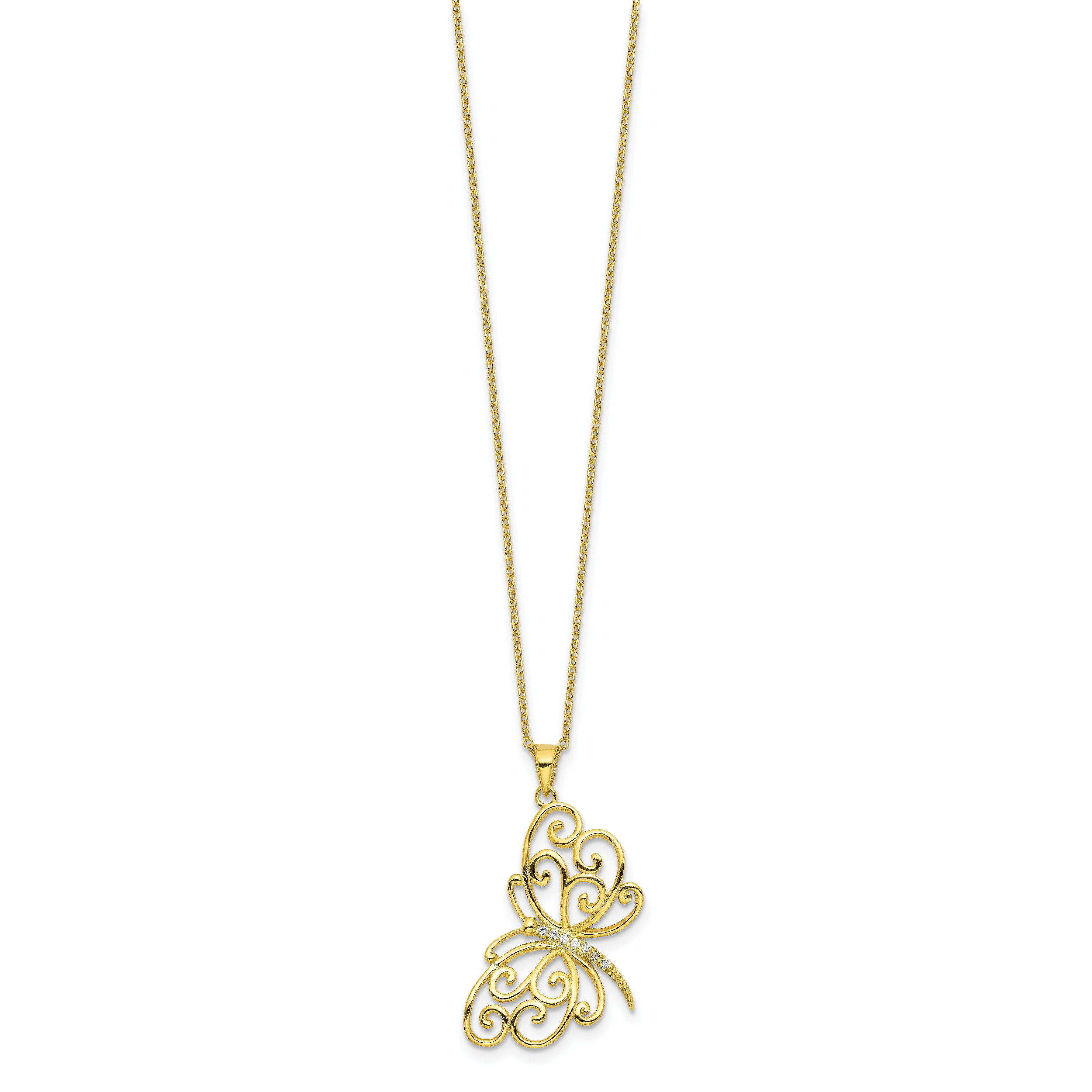 Cheryl M Sterling Silver Gold-plated Polished CZ Butterfly 16 Inch with 2 Inch Extension Necklace Secondary image