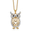 Cheryl M Sterling Silver Gold-plated Polished Black and White CZ Owl 16 Inch with 2 Inch Extension Necklace