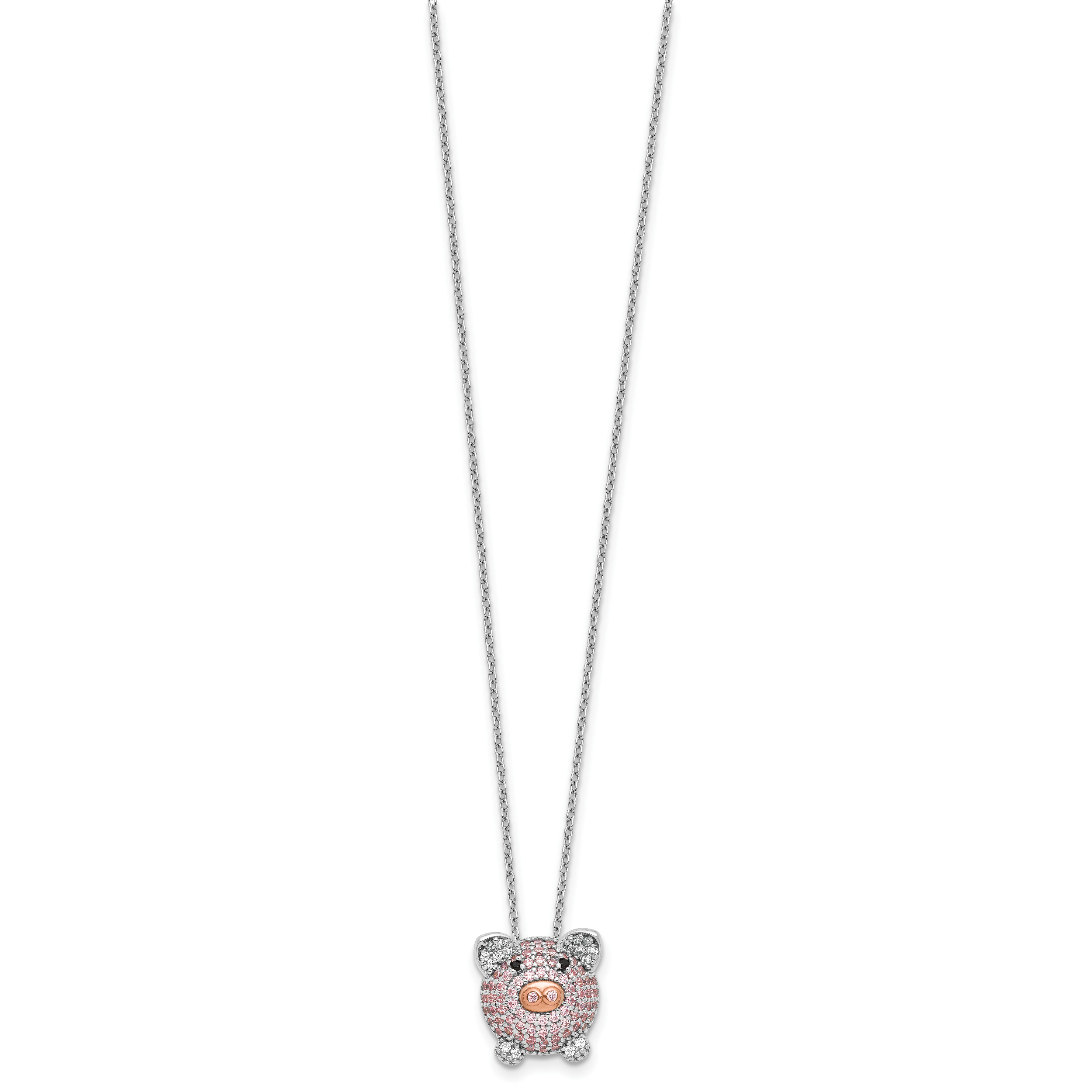 Cheryl M Sterling Silver Rhodium and Rose Gold-plated Polished Multicolor CZ Pig 16 Inch with 2 Inch Extension Necklace Secondary image