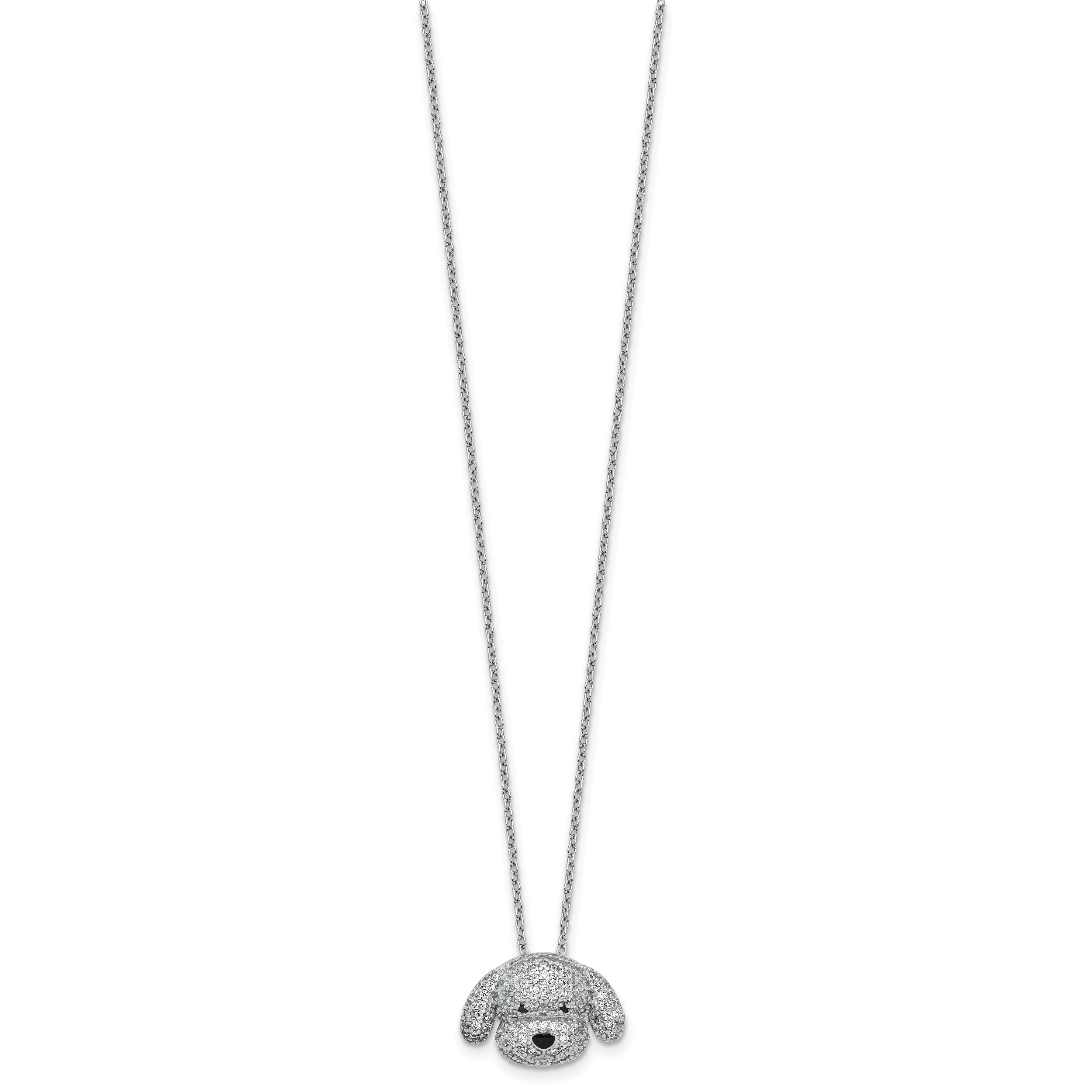 Cheryl M Sterling Silver Rhodium-plated Polished and Enameled Black and White CZ Dog 16 Inch with 2 Inch Extension Necklace Secondary image