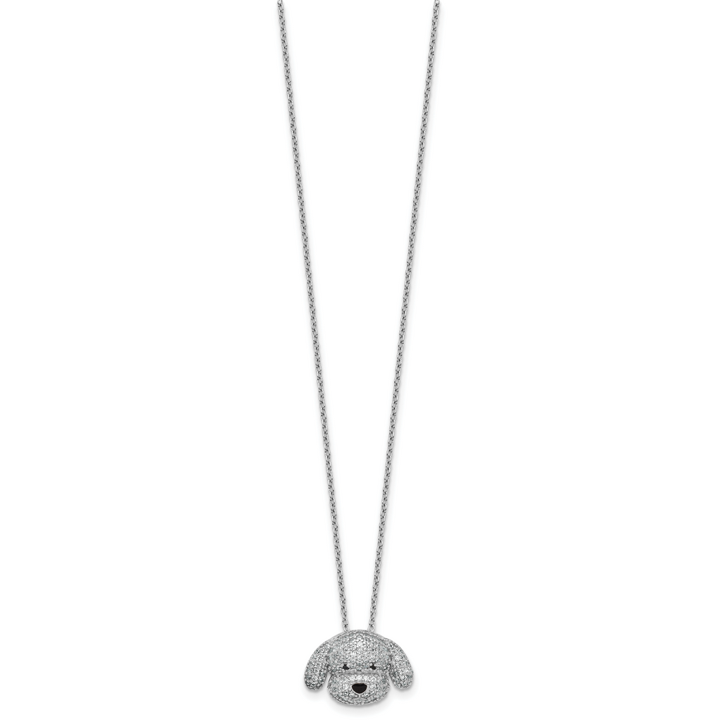 Cheryl M Sterling Silver Rhodium-plated Polished and Enameled Black and White CZ Dog 16 Inch with 2 Inch Extension Necklace