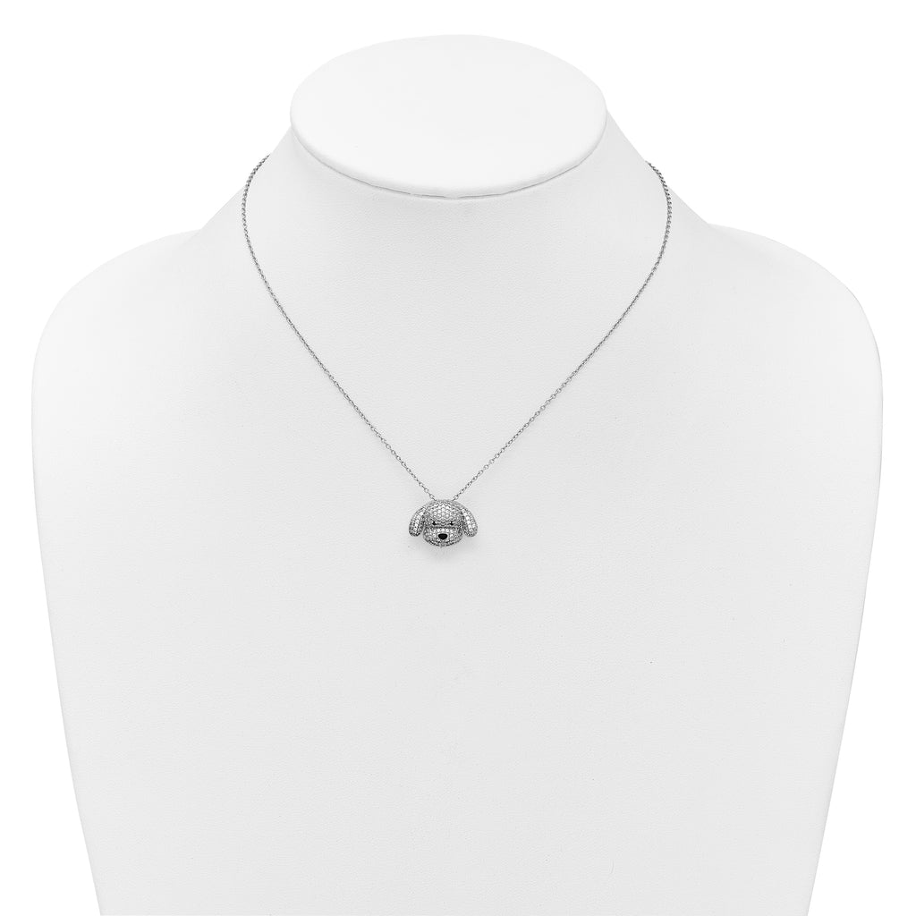 Cheryl M Sterling Silver Rhodium-plated Polished and Enameled Black and White CZ Dog 16 Inch with 2 Inch Extension Necklace