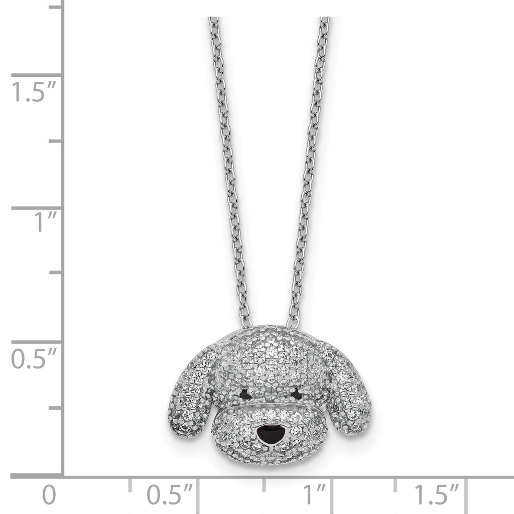 Cheryl M Sterling Silver Rhodium-plated Polished and Enameled Black and White CZ Dog 16 Inch with 2 Inch Extension Necklace