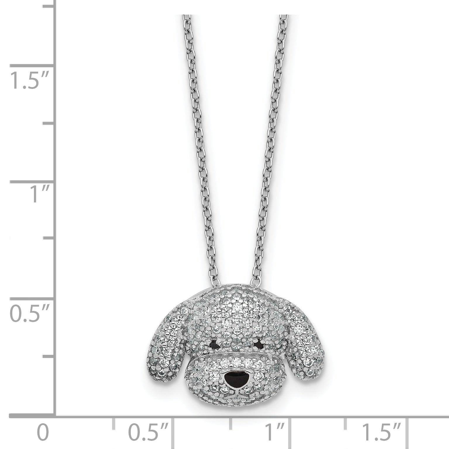 Cheryl M Sterling Silver Rhodium-plated Polished and Enameled Black and White CZ Dog 16 Inch with 2 Inch Extension Necklace