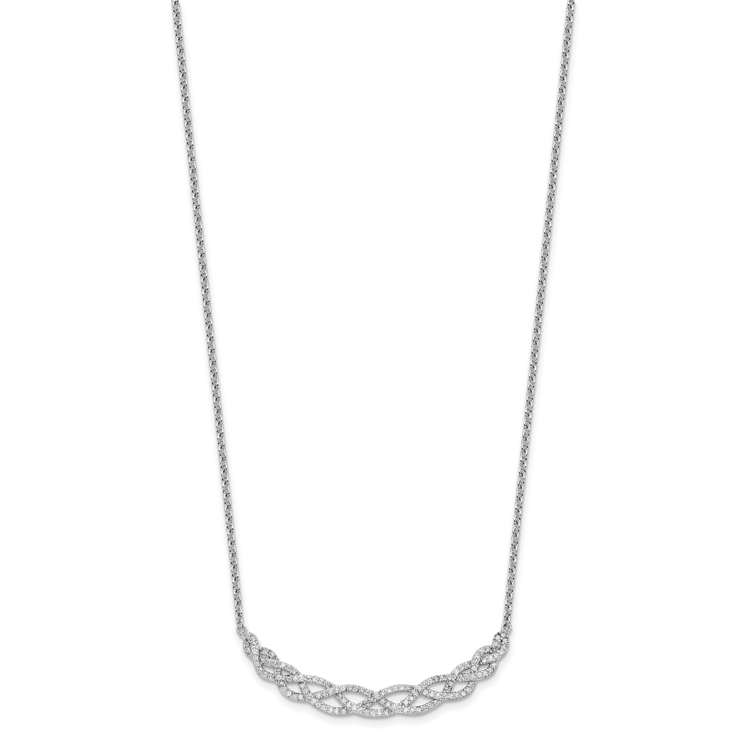 Cheryl M Sterling Silver Rhodium-plated Polished Fancy Woven CZ 16 Inch with 2 Inch Extension Necklace Secondary image