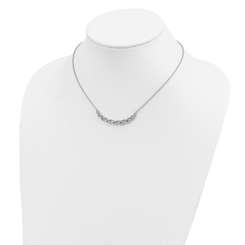 Cheryl M Sterling Silver Rhodium-plated Polished Fancy Woven CZ 16 Inch with 2 Inch Extension Necklace
