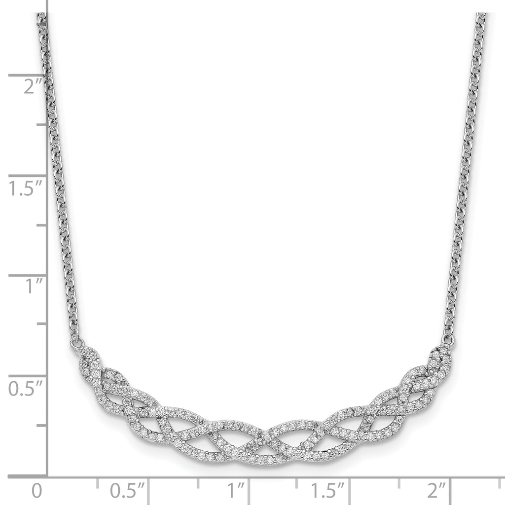 Cheryl M Sterling Silver Rhodium-plated Polished Fancy Woven CZ 16 Inch with 2 Inch Extension Necklace