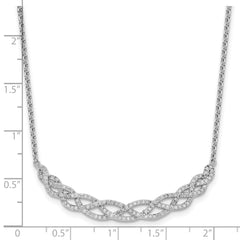 Cheryl M Sterling Silver Rhodium-plated Polished Fancy Woven CZ 16 Inch with 2 Inch Extension Necklace