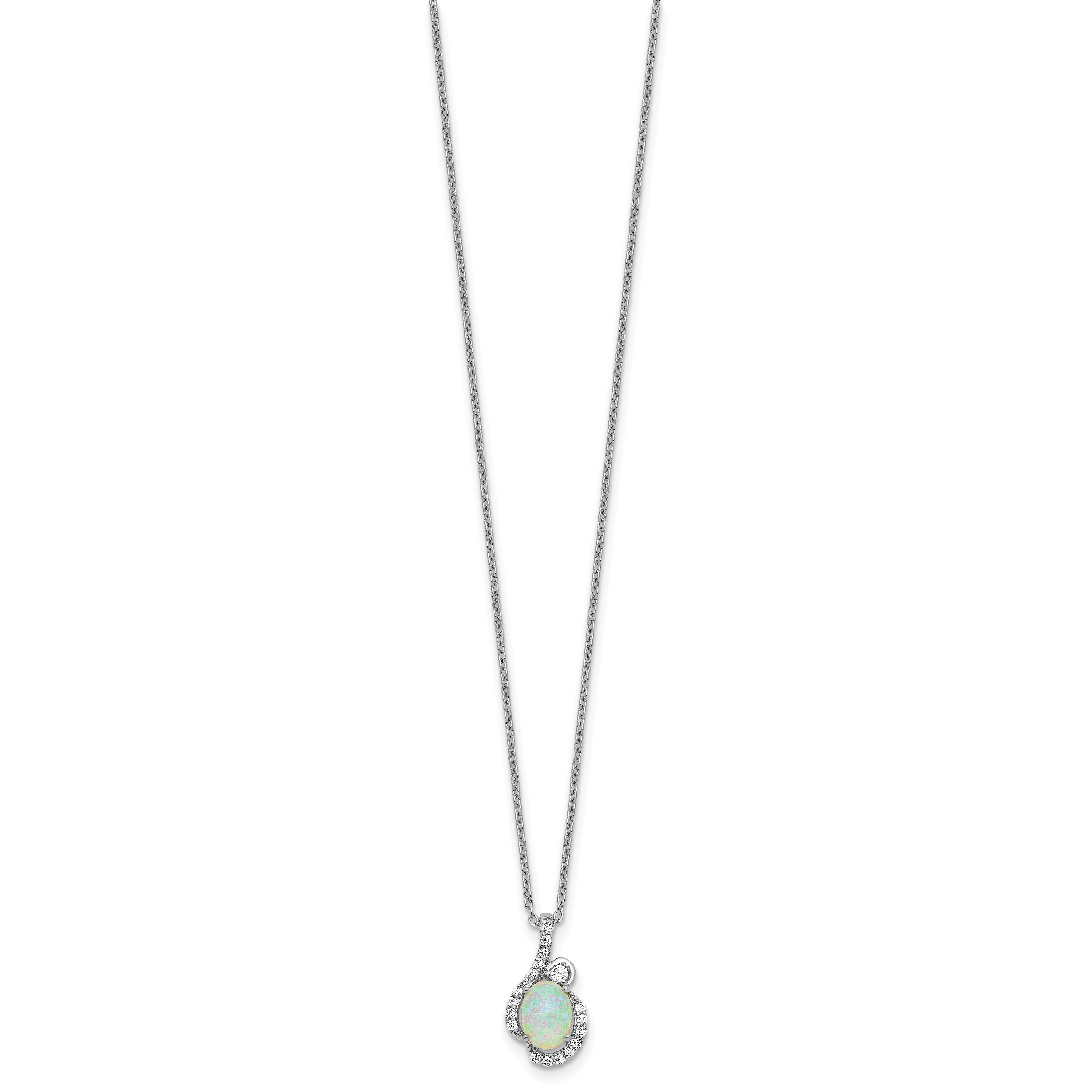 Cheryl M Sterling Silver Rhodium-plated Polished Lab Created Opal and CZ 16 Inch with 2 Inch Extension Necklace Secondary image
