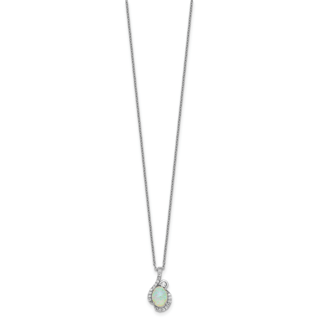 Cheryl M Sterling Silver Rhodium-plated Polished Lab Created Opal and CZ 16 Inch with 2 Inch Extension Necklace
