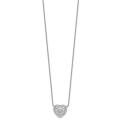 Cheryl M Sterling Silver Rhodium-plated Polished Filigree CZ Heart 16 Inch with 2 Inch Extension Necklace