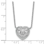 Cheryl M Sterling Silver Rhodium-plated Polished Filigree CZ Heart 16 Inch with 2 Inch Extension Necklace