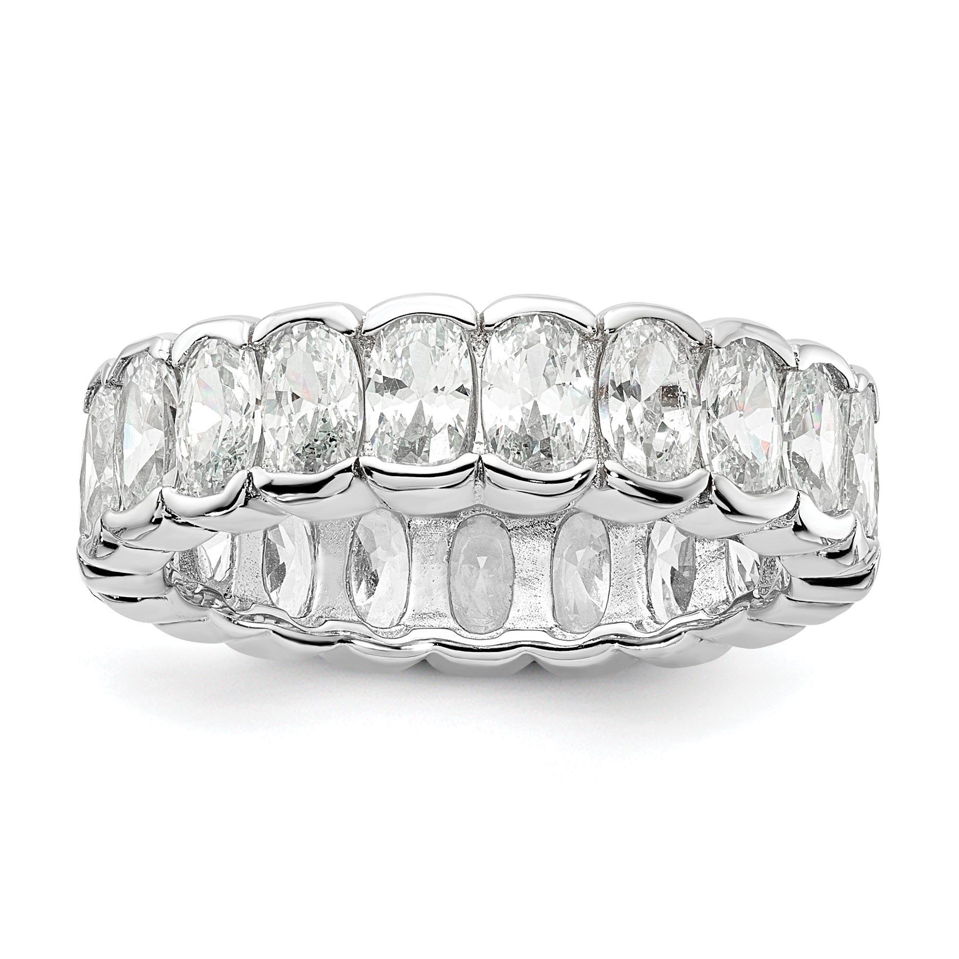 Cheryl M Sterling Silver Rhodium-plated Polished Oval CZ Eternity Ring Main image