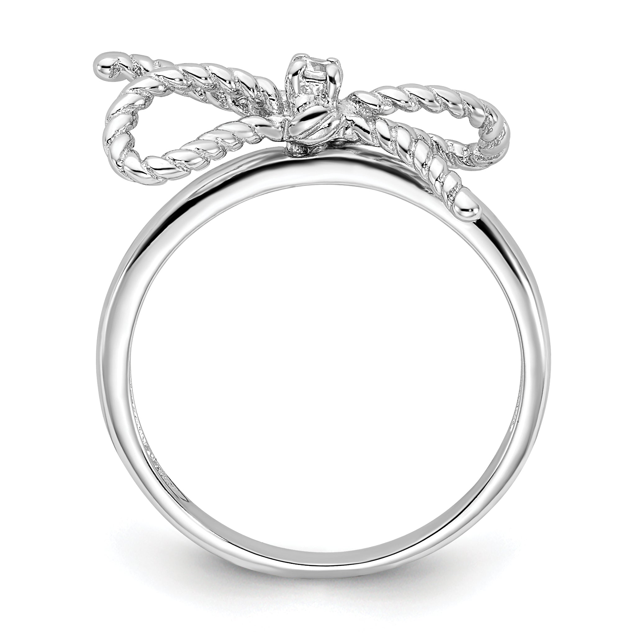 Cheryl M Sterling Silver Rhodium-plated Polished and Twisted CZ Bow Ring Secondary image