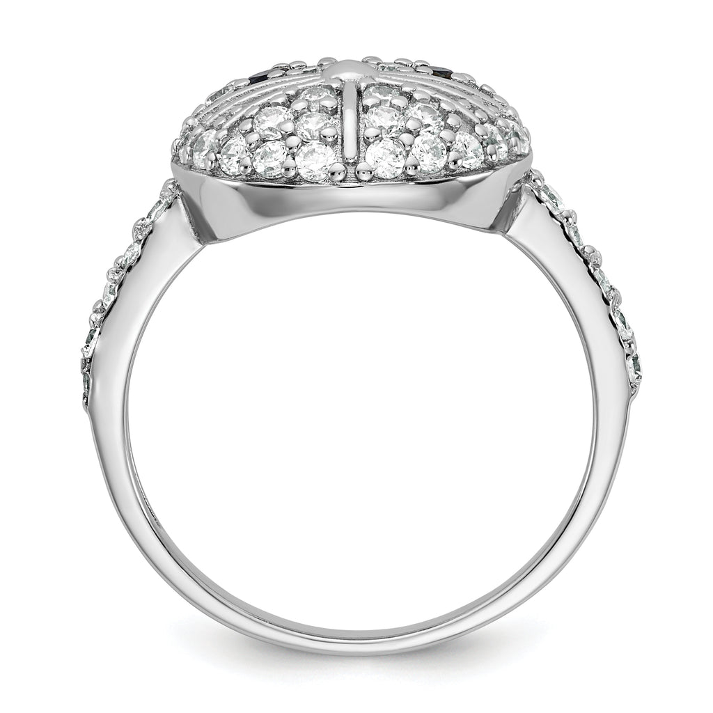 Cheryl M Sterling Silver Rhodium-plated Polished Black and White CZ Cat Ring
