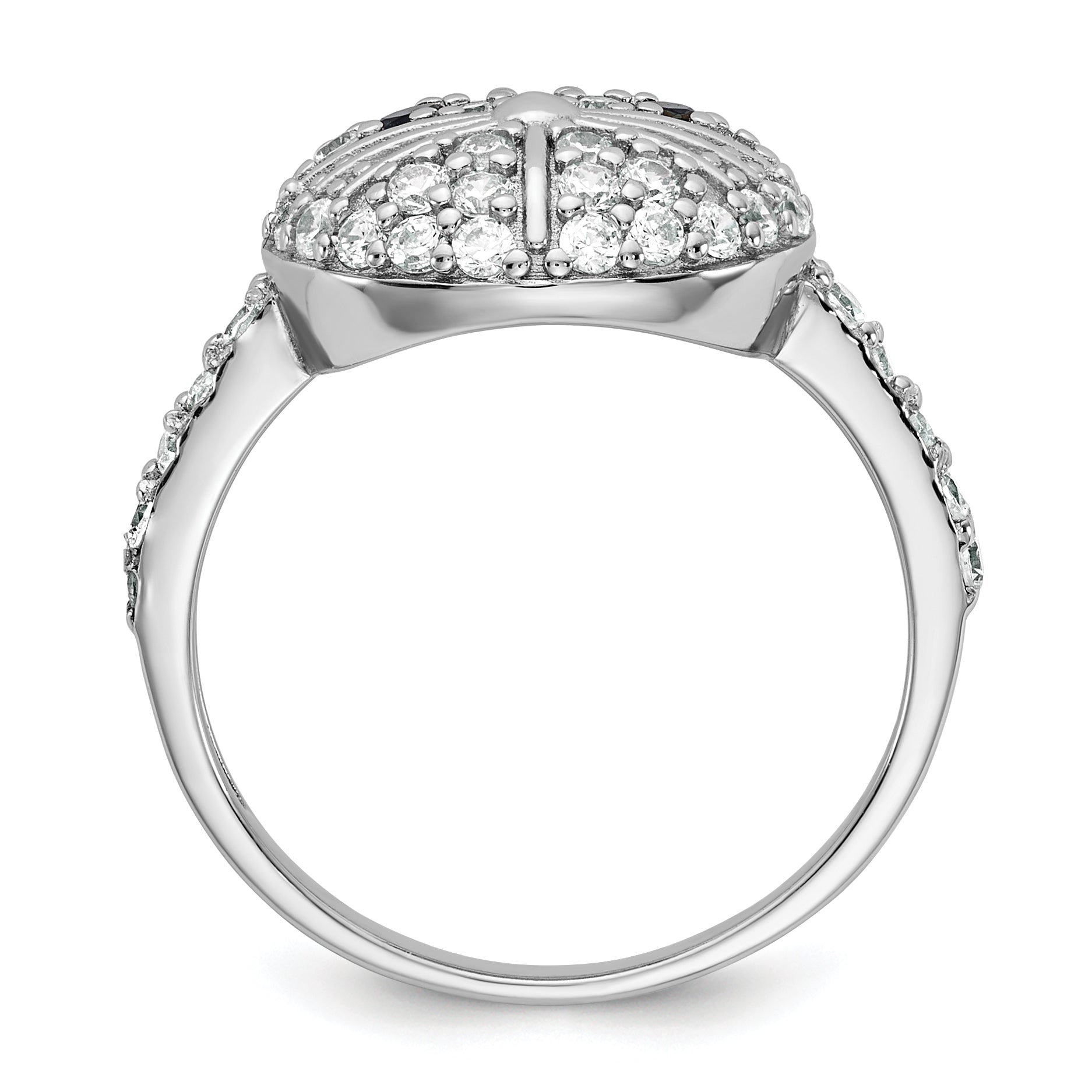 Cheryl M Sterling Silver Rhodium-plated Polished Black and White CZ Cat Ring